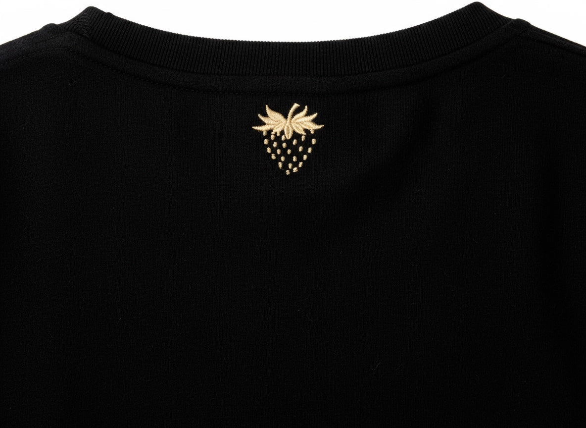 Oversized T-Shirt with Strawberry Plant Blended into the Material - Black