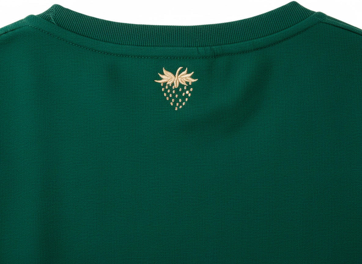 Oversized T-Shirt with Strawberry Plant Blended into the Material - Dark Green