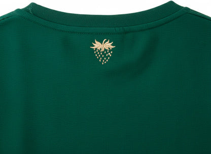 Oversized T-Shirt with Strawberry Plant Blended into the Material - Dark Green