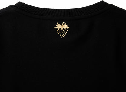 Slim Fit T-Shirt with Strawberry Plant Blended into the Material - Black