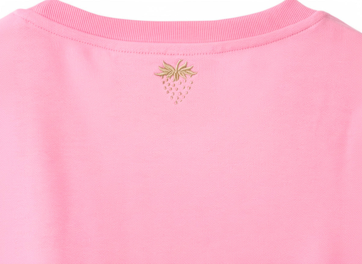 Slim Fit T-Shirt with Strawberry Plant Blended into the Material - Pink