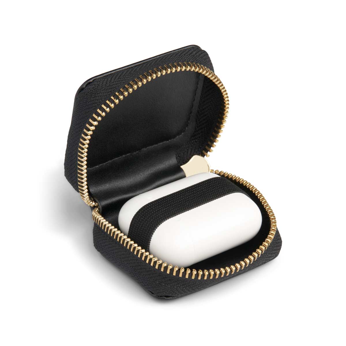 AirPods case incl. hook with lock – Universal – Black with gold