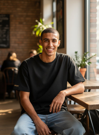 Oversized T-Shirt with Strawberry Plant Blended into the Material - Black