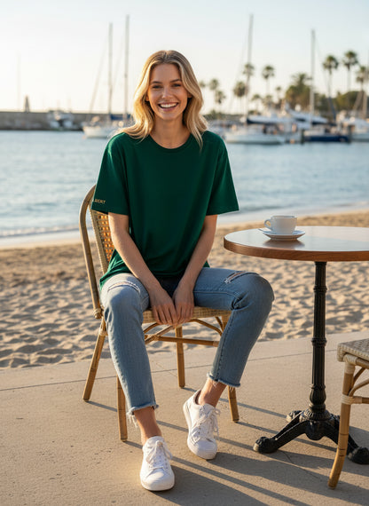Oversized T-Shirt with Strawberry Plant Blended into the Material - Dark Green