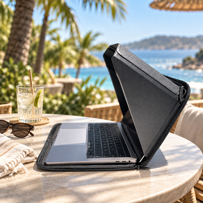 PHILBERT Screen Shade – Pro Sleeve | Laptop Sleeve with Built-in Sun Shade and Privacy | Bali | Black