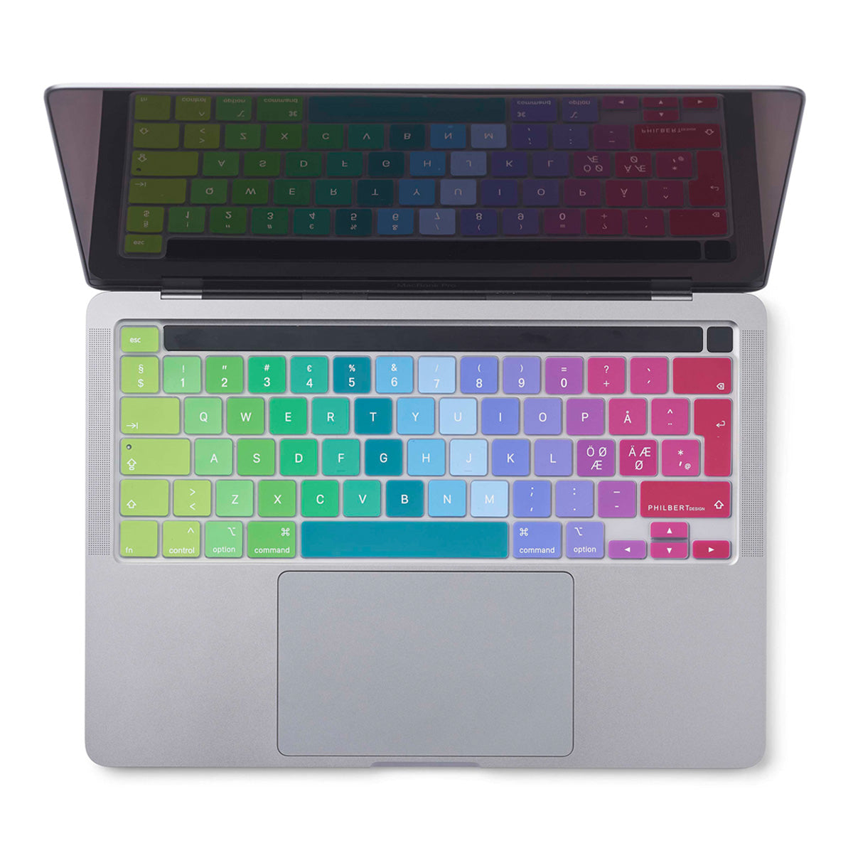 Regnbuefarvet skandinavisk tastaturcover - MacBook Pro 13”/16" Touch Bar 2019/2022