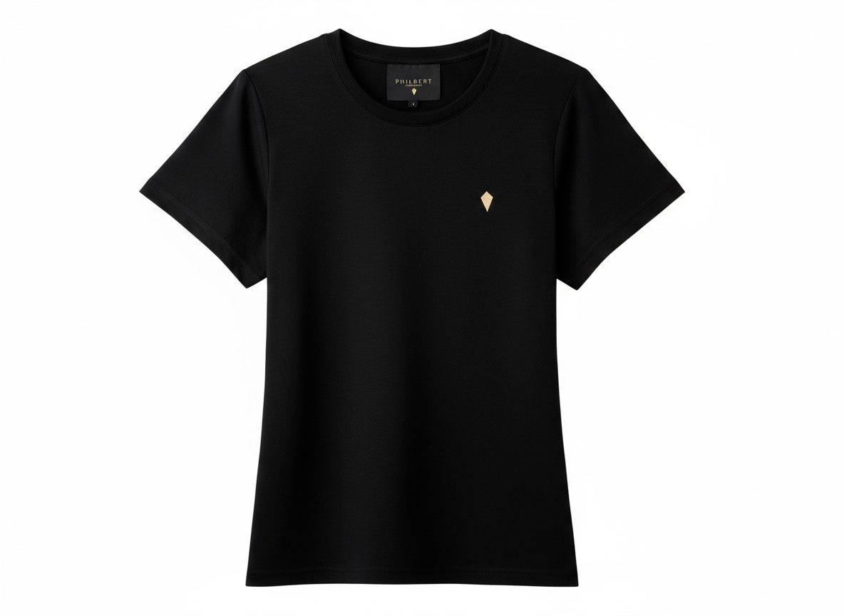 Slim Fit T-Shirt with Strawberry Plant Blended into the Material - Black