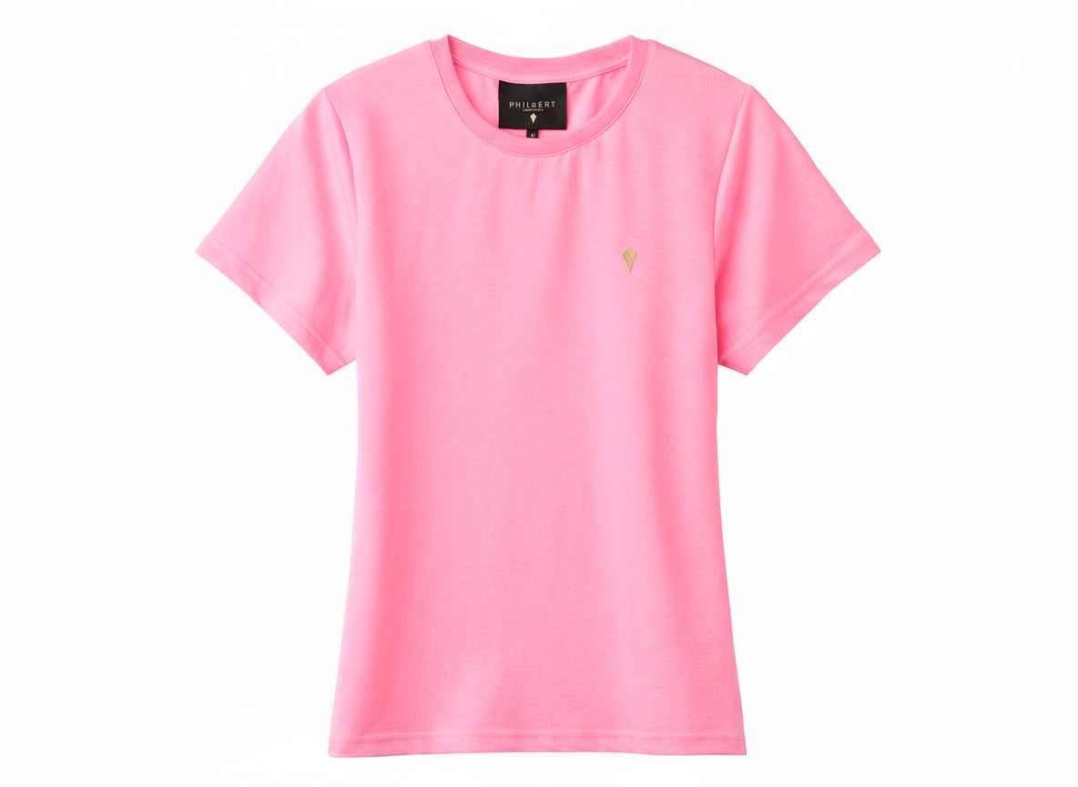 Slim Fit T-Shirt with Strawberry Plant Blended into the Material - Pink