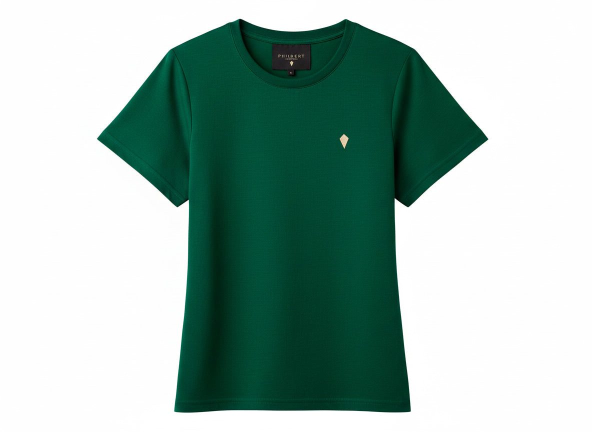 Slim Fit T-Shirt with Strawberry Plant Blended into the Material - Drak Green